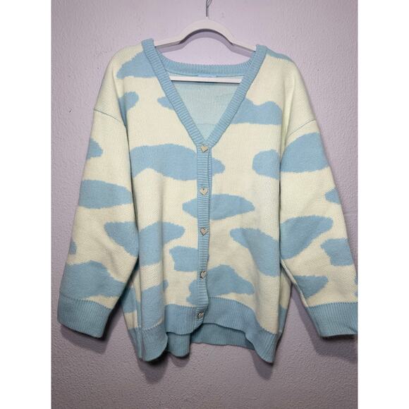 KokoKuma Blue Cow Print Cardigan L Coquette Soft Girl Y2K Kawaii Cottagecore - Picture 5 of 10